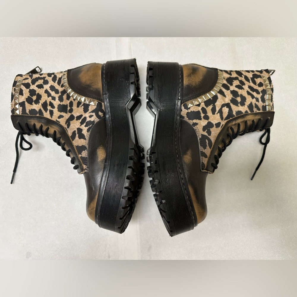 Steve Madden Leopard Print Black Platform Combat Boots - Picture 5 of 11